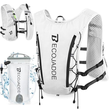 BECOJADDE Running Vest for Women Men, 5L/6L Lightweight Hydration Backpack Running Pack for Marathon, Trail, Cycling, Hiking, Jogging - color: White
