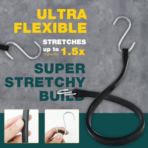 Bungee Cords with Hooks 21" 50 Pack, Heavy Duty Rubber Tarp Straps S Hooks - size: New Model 21 INCH 50PACK
