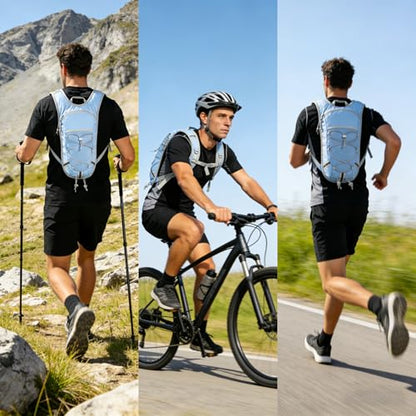 Lightweight Hydration Backpack 2L Water Bladder Pack for Running, Cycling, Hiking – Anti-Theft Water Backpack with Phone Holder, Trekking Pole Holder & Reflective Strips for Men & Women - color: Blue