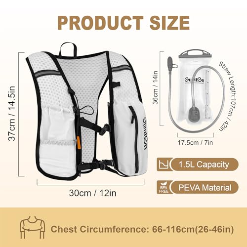 Running Vest for Women Men Adjustable Running Hydration Vest with Phone Holder Reflective Strips for Marathon Hiking Cycling - size: White, style: Running Vest with one 1.5L Water Bladder