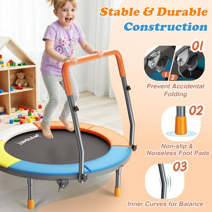 3FT Foldable Mini Trampoline with Height-Adjustable Handle for Kids