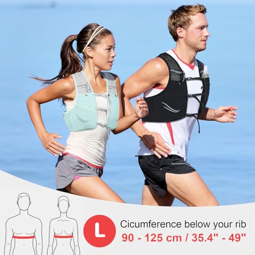 Hydration Running Vest with 2pcs 500ml/17oz Water Bottles, M/L - color: Green, size: L: 35.4" - 49.2"