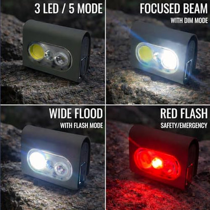 AVANTO TRI-O Clip-On Safety Light, Rechargeable USB-C 3-Beam XPG + COB + LED, Magnetic Mount, Ultra-Bright 500 Lumens for Running, Walking, Cycling & Outdoor Visibility