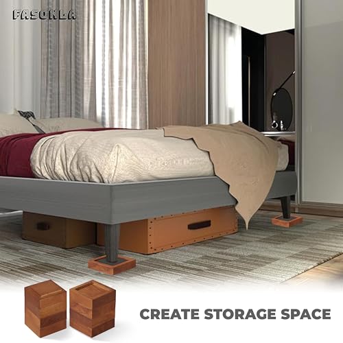 Bed Risers, Furniture Risers (Set of 8-Height 1") Can be Adjusted to 2'' 3''or 4'', Lifts Furniture Risers, Solid Natural Wood Risers, Non-Slip Recessed Hole (Square-Light Brown Color) - color: Square-light Brown Color