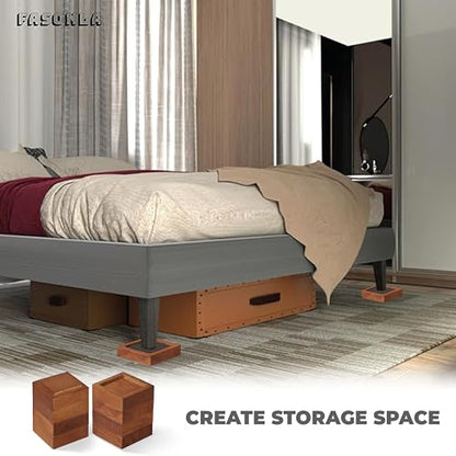Bed Risers, Furniture Risers (Set of 8-Height 1") Can be Adjusted to 2'' 3''or 4'', Lifts Furniture Risers, Solid Natural Wood Risers, Non-Slip Recessed Hole (Square-Light Brown Color) - color: Square-light Brown Color