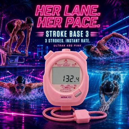 ULTRAK 495 Stopwatch – Pink Professional 100-Lap Digital Timer, Countdown Interval Tracker, Water-Resistant Sports Watch, Chronograph for Coaching & Training - color: Pink
