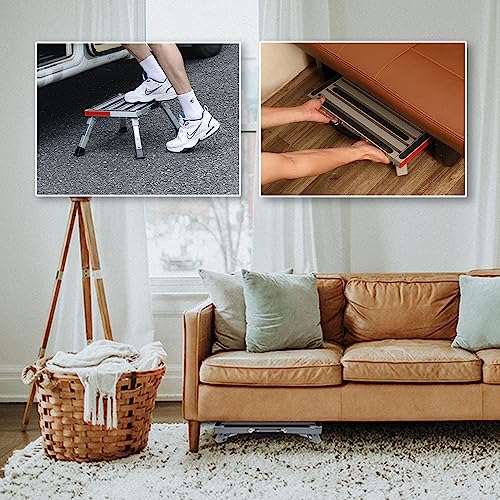 Homeon Wheels Adjustable Iron RV Step Stool, Folding Non-Slip Platform - color: Iron Sliver