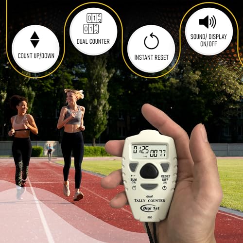 TC-895 Digital Dual Tally Counter, Electronic Up Down Clicker Counter, Add/Subtract People Counter, Handheld Pitch Counter for Golf, Lap & Sports Games - size: 3-1/2