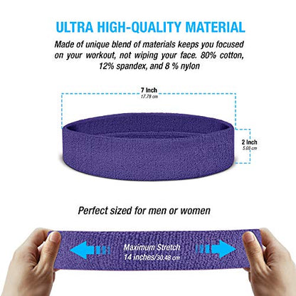 Suddora Sweatbands Set, Moisture Wicking 2 Wristbands and 1 Headband, Breathable Terry Cloth Athletic Bands for Basketball, Tennis, Yoga, Gym, Sweat Bands for Costumes and Cosplay - color: Purple