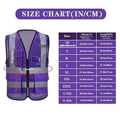 A-SAFETY Hi-Vis Mesh Vest, Breathable, Black Front Zipper, Purple, 6XL-8XL - color: Purple Mesh, size: 6X-Large