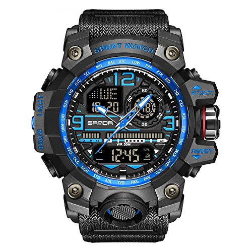 AIMES Men's Watches Sports Outdoor Waterproof Military Watch LED Date Alarm Stopwatch Multi-Function Tactics Big Face Wristwatch for Men - color: 3133-Blue