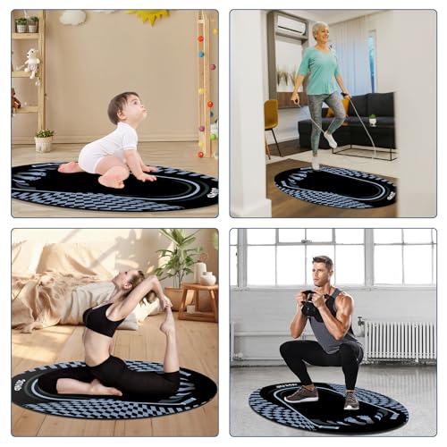 Jump Rope Mat Outdoor Indoor,Oval 52'' x 36'' Non-slip Fitness Exercise Mat - color: Black