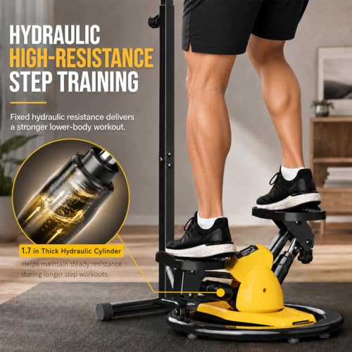 seanleecore Twist Stepper with Handlebar, High-Resistance Stair Stepper Machine for Home Workout, Step + Twist Cardio Exercise Equipment, 300 lb Capacity Quiet Compact Rock Stepper with LCD Monitor