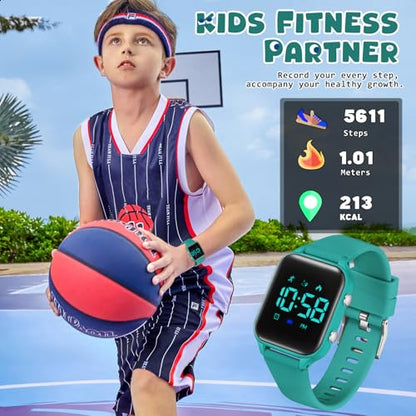 Kids Digital Watches for Boys Girls, Sports Watch with Fitness Tracker, Pedometer, Alarm Clocks, Stopwatch, No App Needed Waterproof Kids Watch, Gift for Teens Student Girls Boys Ages 5-14 - color: L6615E-MarsGreen