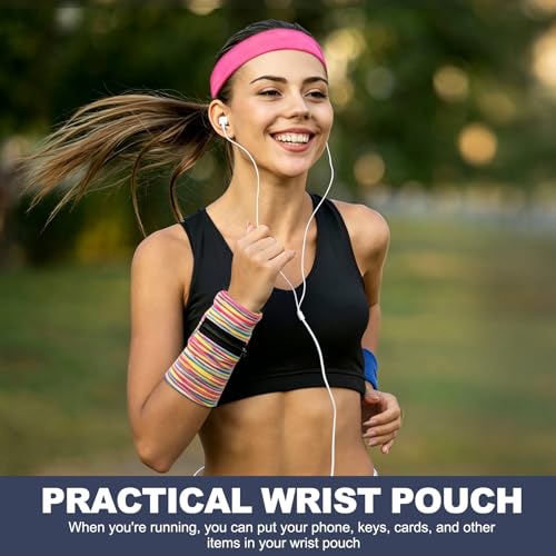 Wrist Pouch, Wrist Wallet Wristband with PVC Card Pouch Zipper Wristband Sports Sweatbands for Men and Women - color: Black/Dark Blue