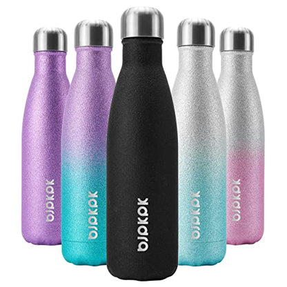 BJPKPK 17 oz Small Insulated Water Bottle, Stainless Steel, Leak Proof - color: Glitter Black, size: 17 Ounces