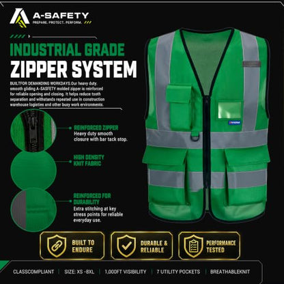 A-SAFETY high vis vest green - color: Green, size: XX-Large