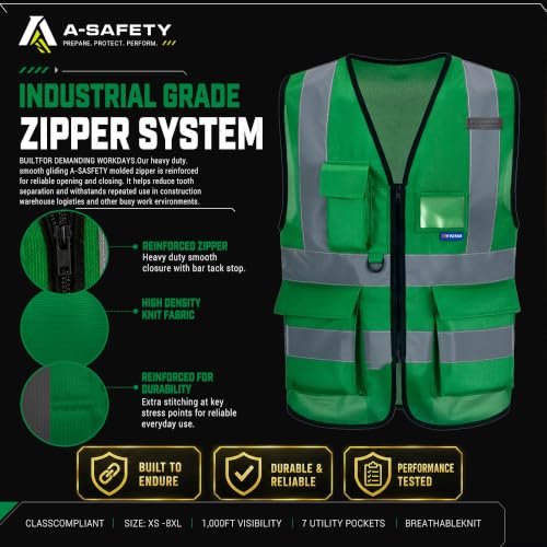 A-SAFETY reflective vest green - color: Green, size: Large