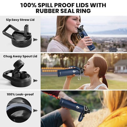 RAYMYLO Insulated Water Bottle 24 oz, Triple Wall Vacuum Stainless Steel - color: Dark Blue, size: 24 Ounces