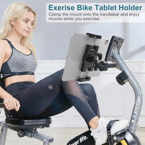 iPad Holder,Tablet Mount Stand Exercise Bike Handlebar Mount for Spin Bike,Treadmill/Elliptical/Peloton/Stroller/Gym Trainer/Boat Helm, Compatible with 4.7~12.9" iPad/Nexus/LG G/e-Reader/iPhone
