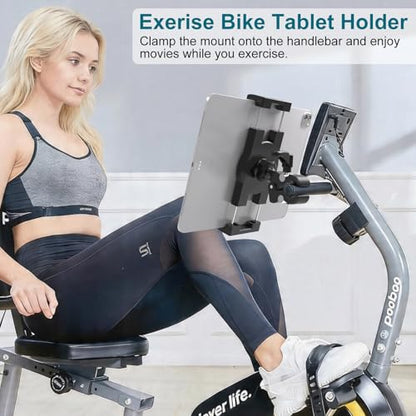 iPad Holder,Tablet Mount Stand Exercise Bike Handlebar Mount for Spin Bike,Treadmill/Elliptical/Peloton/Stroller/Gym Trainer/Boat Helm, Compatible with 4.7~12.9" iPad/Nexus/LG G/e-Reader/iPhone