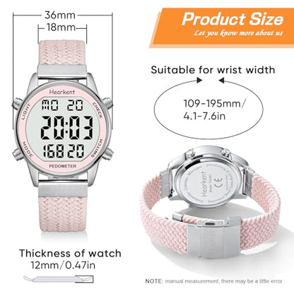 Hearkent Pedometer Watch,Step,Mileage&Calorie Tracker,Large Numbers - color: Pink
