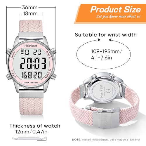 Hearkent Pedometer Watch,Step,Mileage&Calorie Tracker,Large Numbers - color: Pink