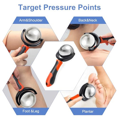 Cold Massage Roller Ball with Handle-Back Muscle Metal Ice Roller Ball Tool - color: Orange