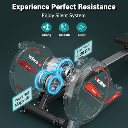 WENOKER Rowing Machine, Magnetic Rowing Machine for Home, Upgraded 32-Levels Resistance with Smart Electronic Knob, 350 LBS Weight Capacity, Compact Rower Machine Easy Assembly. - color: Black Red