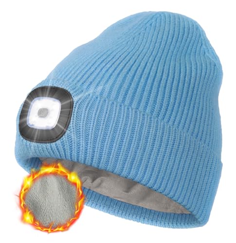 MELASA Winter Fleece Lined Beanie with The Light, Warm Gifts for Men Dad - color: Blue
