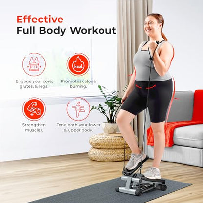 Sunny Health & Fitness Mini Stair Stepper w/Resistance Bands for Home Gym - color: Grey