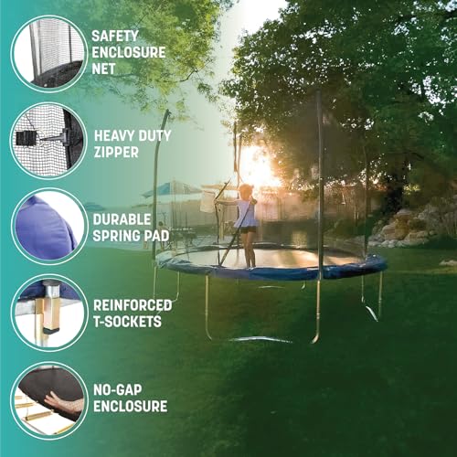 Skywalker Trampoline Outdoor 8 FT, 12 FT, 15 FT Jump N’ Dunk Round Outdoor Trampoline with Net, Trampoline Mat, and Basketball Hoop for Trampoline - color: Navy, style: 15 Foot