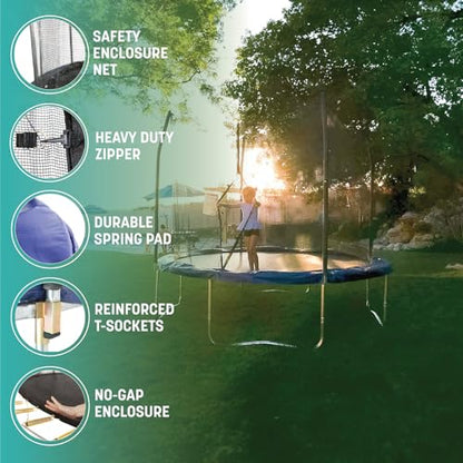 Skywalker Trampoline Outdoor 8 FT, 12 FT, 15 FT Jump N’ Dunk Round Outdoor Trampoline with Net, Trampoline Mat, and Basketball Hoop for Trampoline - color: Navy, style: 15 Foot