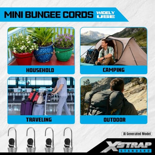 XSTRAP STANDARD 10-Inch Mini Bungee Cords with Hook, 20 Pcs Elastic Straps - color: Black