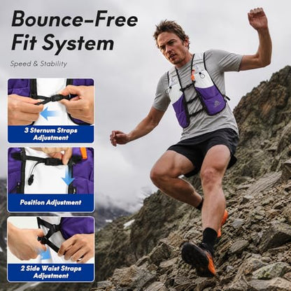 Haimont 5L Trail Running Hydration Vest with Soft Flasks - color: Purple, size: Medium