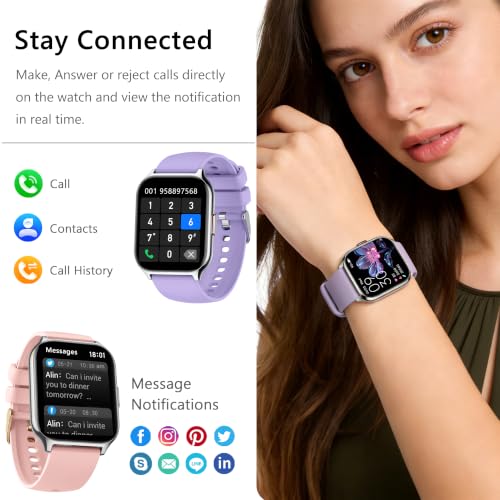 Smart Watch 45mm for Women Men(Dial/Answer Calls), 2.0" Fitness Tracker Watch with Heart Rate/Blood Pressure/Blood Oxygen Monitor for Android iOS - color: Pink+Purple