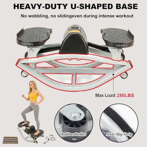 U-Shaped Rock Stepper Machine for Home Workout,Side-to-Side Lateral Rocking Fitness Stepper with Digital Monitor/Resistance Bands,Low-Impact Compact Side Stepper for Full Body Fitness