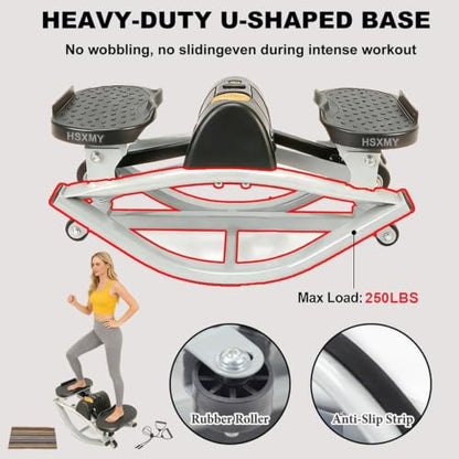 U-Shaped Rock Stepper Machine for Home Workout,Side-to-Side Lateral Rocking Fitness Stepper with Digital Monitor/Resistance Bands,Low-Impact Compact Side Stepper for Full Body Fitness