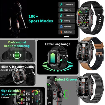 1.96" AMOLED Smart Watch for Men (Make/Answer Call), 2024 New Mens Smartwatches, Hands-Free Calling, Fitness Tracker Smartwatch for Android iPhones, Digital Watches Step Counter, 3 Straps (Brown)