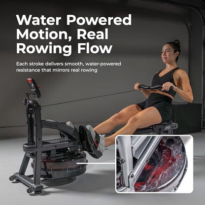 Sunny Health & Fitness Premium Water Rower w/Intensive Dynamic Real-Time Resistance, 300 LB Capacity Flip-able Rowing Machine for Home Training, Optional Free SunnyFit App Connection - color: Grey