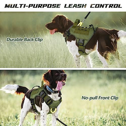 WINGOIN Green Tactical Dog Harness for Extra Large Dogs,No Pull Dog Harness - color: Green, size: XX-Large: 110-160 lbs (Chest:36-43",Neck:26-37")