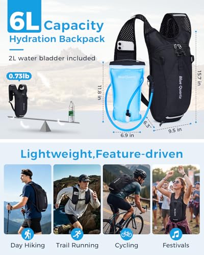 Blue Quartz Hydration Backpack with 2L Water Bladder, Hiking Water Pack with Insulated Compartment for Women Men, Lightweight Running Hydration Vest with Phone Pocket for Cycling, Biking - color: Black