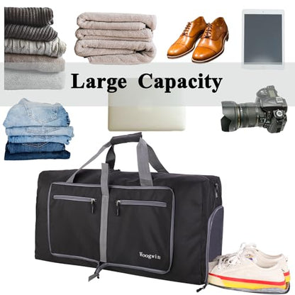 Woogwin Travel Duffel Bag Large Foldable Waterproof Overnight Bag for Beach Swim Bags Pool Sports Gym - color: 60L SnowBlack