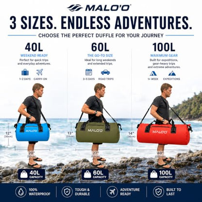 Malo’o Waterproof Dry Duffel, Heavy-Duty Roll Top Waterproof Gear Bag with Shoulder Strap & Molle Loops, Marine Duffel for Kayaking, Boating, Camping, Beach & Travel, Dark Green, 100L - color: Dark Green, size: 100L