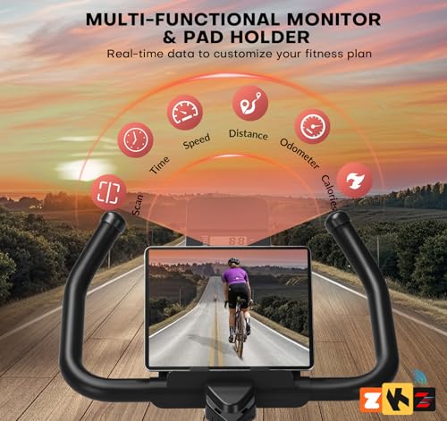 Exercise Bike, Adjustable Magnetic Resistance Stationary Bikes for Home with App Compatible, Silent Indoor Cycling Bike with 350lbs Weight Capacity Comfortable Seat, Digital Monitor & Phone Mount