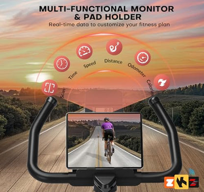 Exercise Bike, Adjustable Magnetic Resistance Stationary Bikes for Home with App Compatible, Silent Indoor Cycling Bike with 350lbs Weight Capacity Comfortable Seat, Digital Monitor & Phone Mount