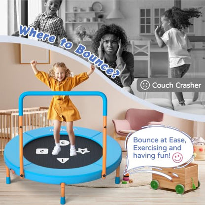 36-Inch Toddler Trampoline with Adjustable Bar, 3FT Foldable Mini Rebounder - color: Blue