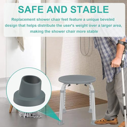 4 Pcs Replacement Feet for Bath Chair Leg Caps Heavy Duty Slope Rubber Feet Pad for Bath Seat Shower Stools (Gray, 1-1/8") - color: Grey