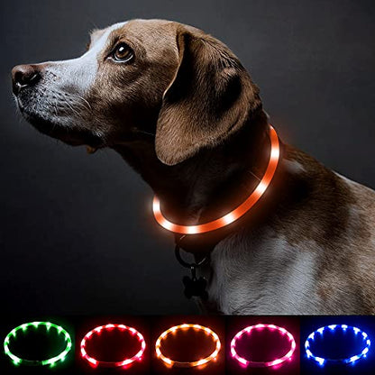 BSEEN Light Up Dog Collar, Glowing LED Dog Collar Rechargeable Cuttable Lighted Puppy Collar Safety Dog Lights Makes Your Beloved Dogs Be Seen at Night(Orange) - color: Orange-Standard(70cm)