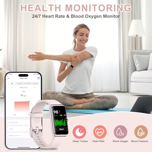 Fitness Tracker, Step Counter with 24/7 Heart Rate, Blood Oxygen Blood Pressure Sleep Monitor, 100+ Sports Modes Smart Watch, Activity Pedometer for Women Men - color: Rose Pink